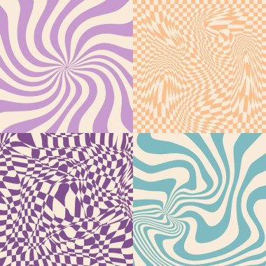 Optik illüzyonlu arka plan vektör kümesi. Yaratıcı sanat eserleri. Kart, poster, afiş, tişört, rozet, yama için baskı şablonu.
