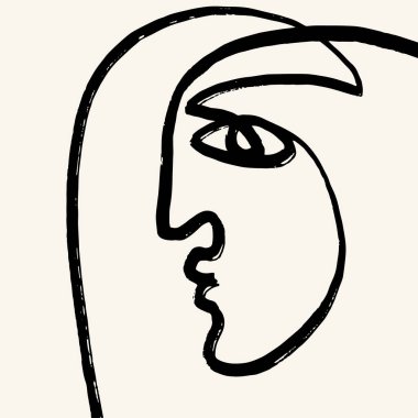 Vector hand drawn minimalistic one line illustration of human face. Creative ink flat naive artwork . Template for card, poster, banner, print for t-shirt, pin, badge, patch.