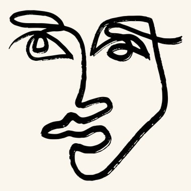 Vector hand drawn minimalistic one line illustration of human face. Creative ink flat naive artwork . Template for card, poster, banner, print for t-shirt, pin, badge, patch.