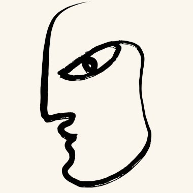 Vector hand drawn minimalistic one line illustration of human face. Creative ink flat naive artwork . Template for card, poster, banner, print for t-shirt, pin, badge, patch.