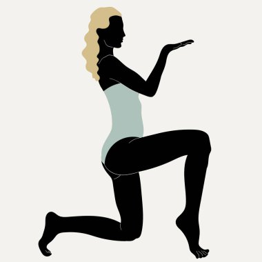 Vektör el, sarı saçlı bir kızın resmedildiği minimalist bir pankart çizmiş. Yaratıcı soyut sanat eserleri. Kart, poster, afiş, tişört için baskı, broşür.