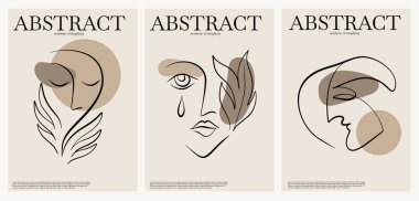 Vektör el, karakterin minimalist pastel çizimi. Portreli soyut sanat eserleri. Kart, poster, afiş, tişört için baskı, broşür.