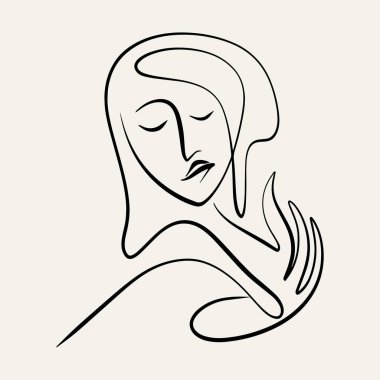 Vektör el çizimi karakterin minimalist çizimi. Portreli soyut sanat eserleri. Kart, poster, afiş, tişört için baskı, broşür.