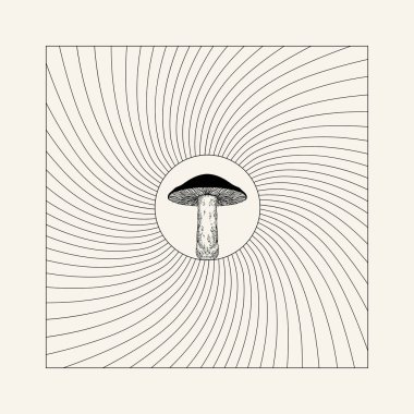 Vector minimalistic placard with illustration. Creative abstract artwork with mushroom. Template for card, poster, banner, print for t-shirt, pin, badge, patch.