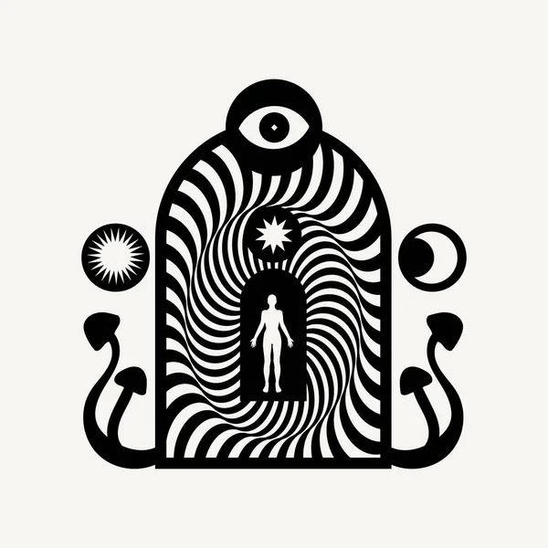 Plaque Vectorielle Minimaliste Avec Illustration Femme Des Champignons Œuvre Abstraite — Image vectorielle