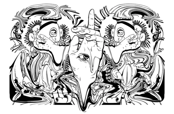 Векторна Рука Намальована Сюрреалістичною Ілюстрацією Творчі Трендові Твори Мистецтва Шаблон — стоковий вектор