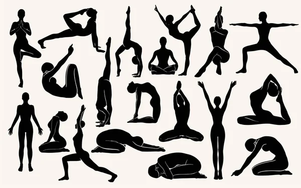 Colección Ilustración Minimalista Vectorial Arte Abstracto Yoga Creativo Con Silueta — Vector de stock