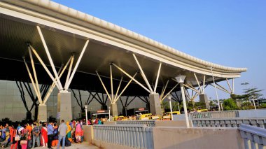 Bangalore,Karnataka,India-October 26 2022: Beautiful modern architecture of Sir M Visvesvaraya Terminal or SMVB. Indian Railway station located in Baiyyapanahalli, Bangalore. First air conditioned railway terminal in South India.