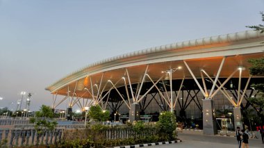 Bangalore,Karnataka,India-October 26 2022: Beautiful modern architecture of Sir M Visvesvaraya Terminal or SMVB at night. Indian Railway station located in Baiyyapanahalli, Bangalore.