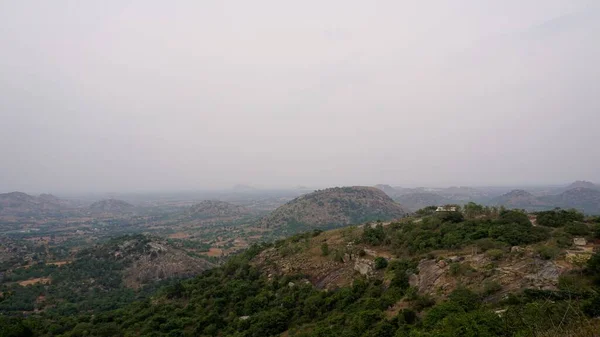 stock image Beautiful scenic landscapes view from Avalabetta peak located in Chikaballapur, Karnataka. Picturesque Place to Trek in Serenity.