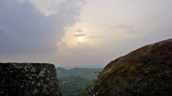 stock image Beautiful scenic landscapes view from Avalabetta peak located in Chikaballapur, Karnataka. Picturesque Place to Trek in Serenity.