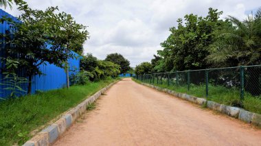 Agara Gölü 'nün yürüyüş yolunun manzarası. İyi korunmuş göl ve Varthur gölü serisinin bir kısmı Agara 'da yer alan 80 dönümlük bir göldür..