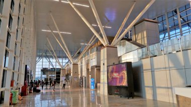 Bangalore,Karnataka,India-October 26 2022: Beautiful modern world class interior architecture of Sir M Visvesvaraya Terminal or SMVB. clipart