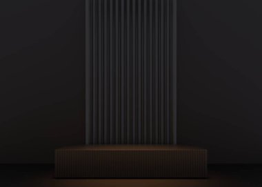 Ürün gösterimi için karanlık arkaplanda boş podyum. 