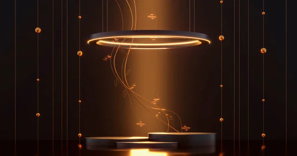 Pedestal Cylinder Gold Decor Render Illustration Empty Podium Base Product — Stock Photo, Image
