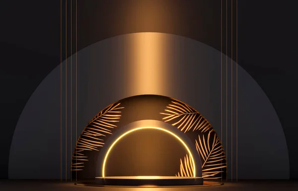 Okrągły Postument Cylinder Złoty Wystrój Ilustracja Renderowania Puste Podium Baza — Zdjęcie stockowe