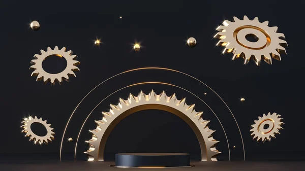 Mecanismo Steampunk Renderizar Ilustração Engrenagens Esferas Metal Voadoras Anéis Ouro — Fotografia de Stock
