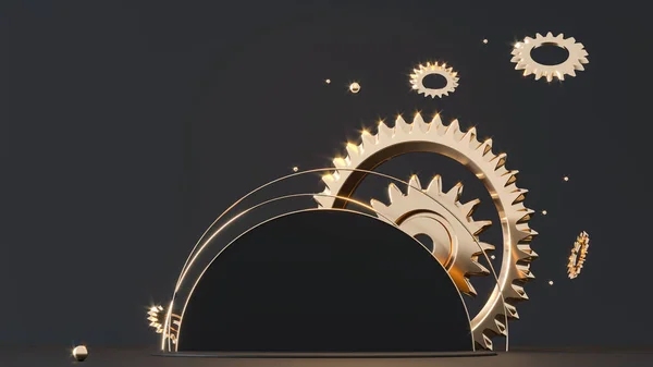 Steampunk Mechanismus Darstellung Zahnräder Fliegende Metallkugeln Und Goldringe Motormechanische Teile — Stockfoto