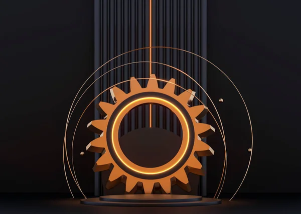 Mecanismo Steampunk Renderizar Ilustração Engrenagens Esferas Metal Voadoras Anéis Ouro — Fotografia de Stock