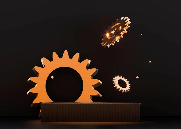 Mecanismo Steampunk Ilustración Renderizado Engranajes Esferas Metálicas Voladoras Anillos Oro —  Fotos de Stock