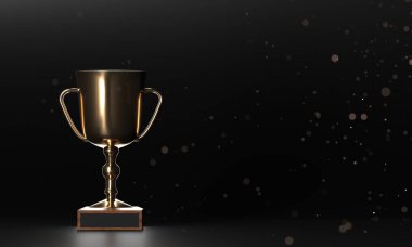 Şampiyon Kupası. 3 boyutlu resimleme. Turnuvayı kazandığın için ödül. Koyu arkaplanda altın ödül