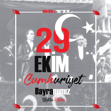 29 ekim Cumhuriyet Bayramı kutlu olsun, Cumhuriyet Bayramı Türkiye. Çeviri: 29 Ekim Cumhuriyet Bayramı, mutlu tatiller. Vektör çizimi.