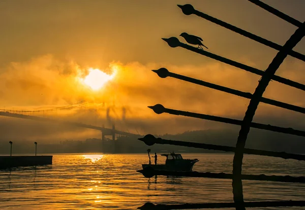 Драматичне Небо Міст Мучеників Липня Тумані Дивовижний Вигляд Стамбулу Тумані — стокове фото