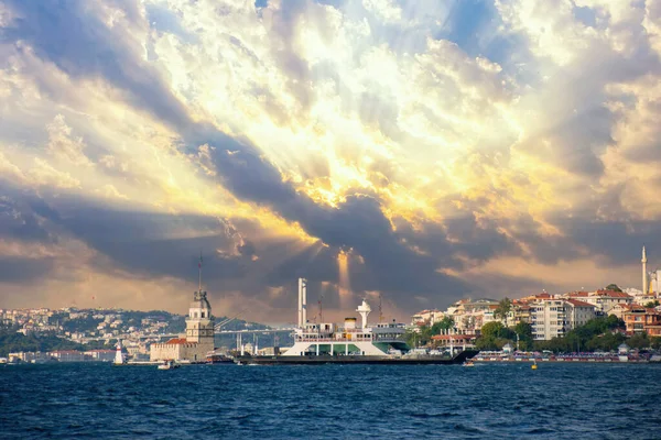 Torre Donzela Magnífica Vista Pôr Sol Istambul — Fotografia de Stock