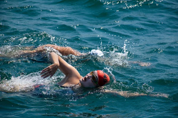 Istanbul Türkei 2023 Bilder Der Schwimmer Des Interkontinentalen Schwimmwettbewerbs Bosporus — Stockfoto