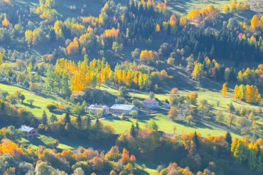 Savsat Village Fotoğrafı 'nda Muhteşem Sonbahar Renkleri, Savsat Artvin, Türkiye. Artvin-Savsat 'tan harika bir gün batımı manzarası