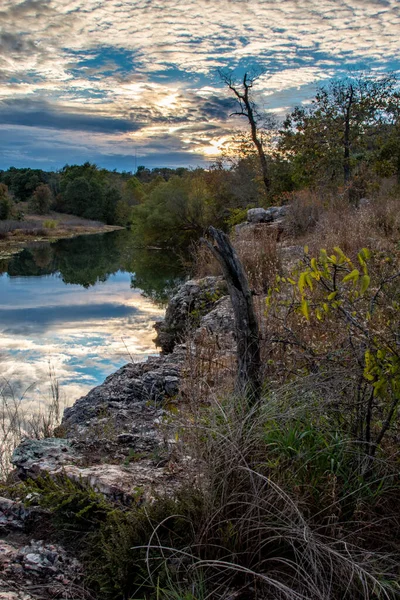 Sonnenuntergang Über Einem Teich Auf Den Waldlichtungen Joplin Missouri — Stockfoto