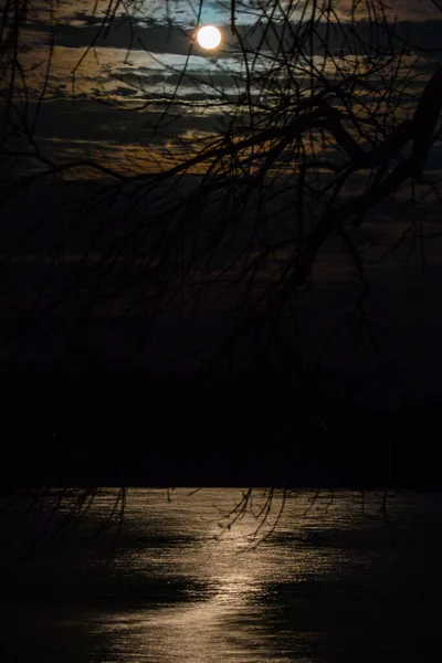 Superluna Subiendo Sobre Lago Kellogg Cartago Missouri — Foto de Stock