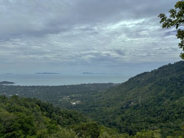 Lipa Noi Tepesinden Panoramik Manzara, Koh Samui, Tayland Okyanus Ufku ile Tropikal Ada Manzarası