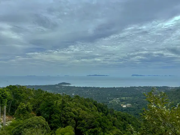 Lipa Noi Tepesinden Panoramik Manzara, Koh Samui, Tayland Okyanus Ufku ile Tropikal Ada Manzarası