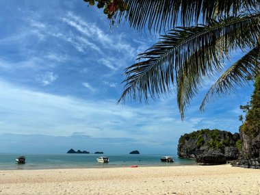 Ang Thong Ulusal Deniz Parkı 'nda adaları ve sakin suları olan güzel tropikal deniz burnu, Koh Samui, Tayland Körfezi