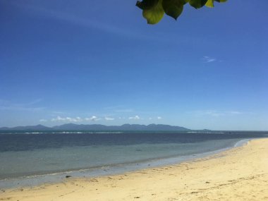 Beyaz Kum ve Yeşil Yapraklı Tropik Plaj Koh Samui, Tayland 'da güneşli bir günde