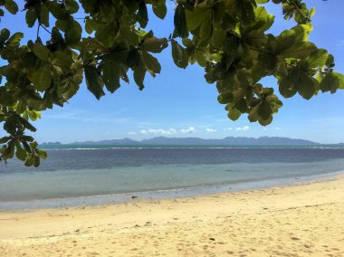 Beyaz Kum ve Yeşil Yapraklı Tropik Plaj Koh Samui, Tayland 'da güneşli bir günde