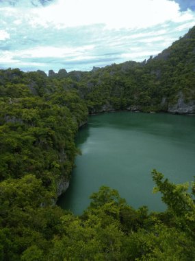 Ang Thong Ulusal Deniz Parkı, Koh Samui, Turkuaz Suyu ve yemyeşil uçurumları olan Tayland Tropikal Cenneti