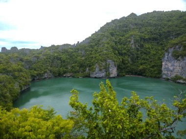 Ang Thong Ulusal Deniz Parkı, Koh Samui, Turkuaz Suyu ve yemyeşil uçurumları olan Tayland Tropikal Cenneti