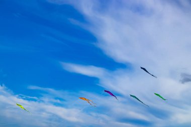 Güzel, mavi gökyüzünde, Romo Danimarka 'da görmek için bir sürü renkli, uçan uçurtmalar var.