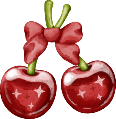 Kırmızı fiyonklu Coquette kirazları.