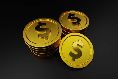 3D Stack of Golden Dollar isolated background. 3D rendered