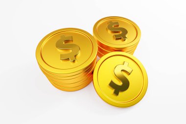 3D Stack of Golden Dollar isolated background. 3D rendered
