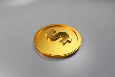 3D Single Golden Dollar Coin  isolated background