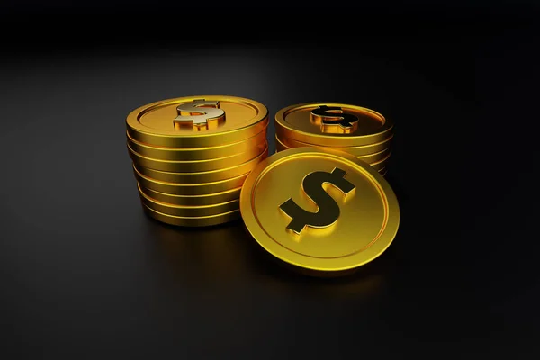 3D Stack of Golden Dollar isolated background. 3D rendered