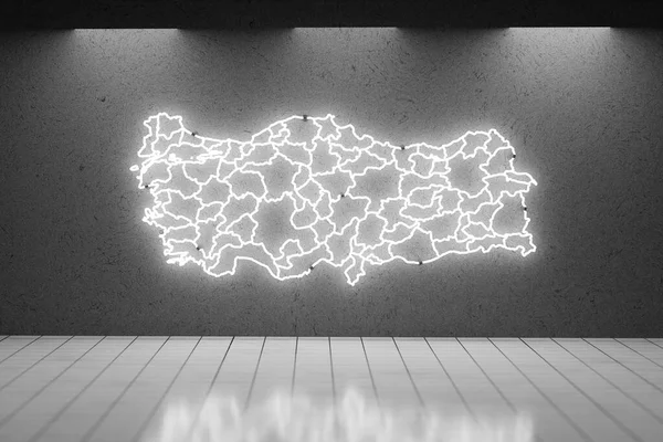 Neon sign shaped of Turkey on wall. 