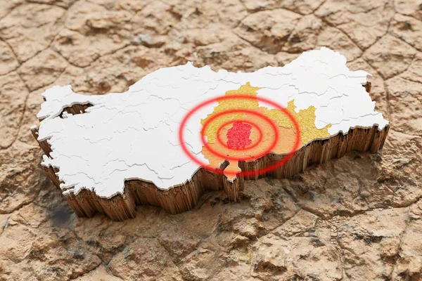 Map of earthquake in south east region of Turkey. 3D illustration