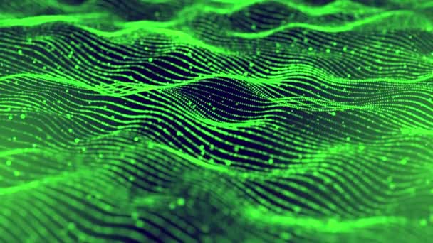 Línea Digital Futurista Onda Partículas Luces Fondo Líneas Verdes Ciencia — Vídeos de Stock