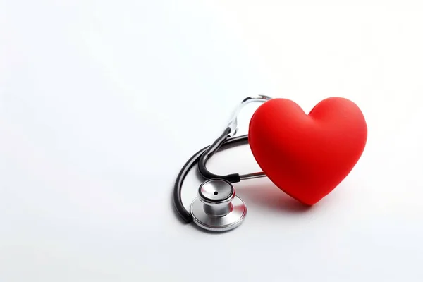 Medical Check-up with Stethoscope and red heart on White Background