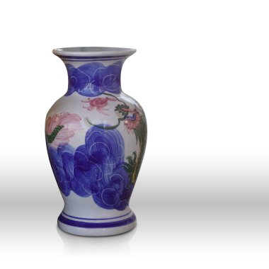 güzel beyaz ve mavi ve kırmızı, ve yeşil seramik vazo beyaz arkaplan, nesne, klasik, dekor, pankart, şablon, hediye, kopyalama alanı